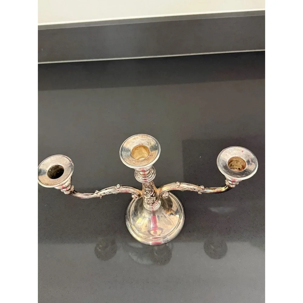 Mid Century‎ French Art Nouveau Silver Plated 3 Arm Candelabra